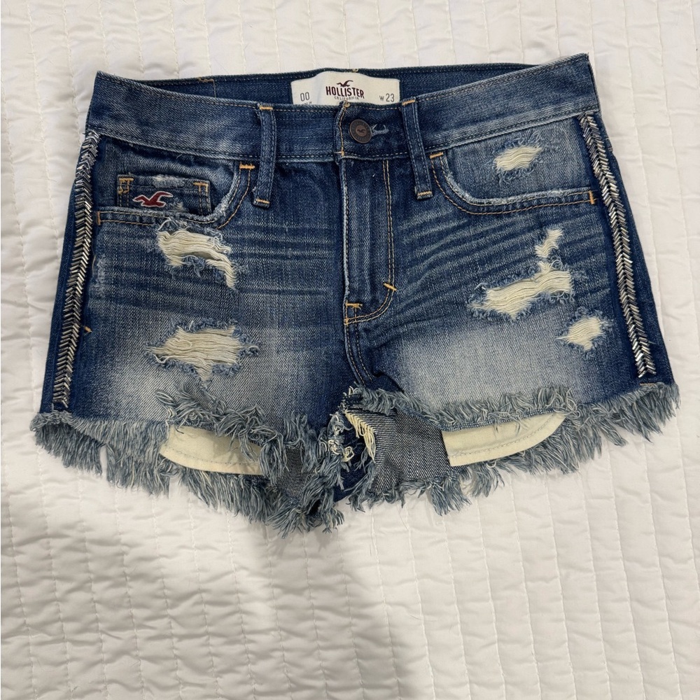 Hollister Women's Distressed Jean Shorts - Blue